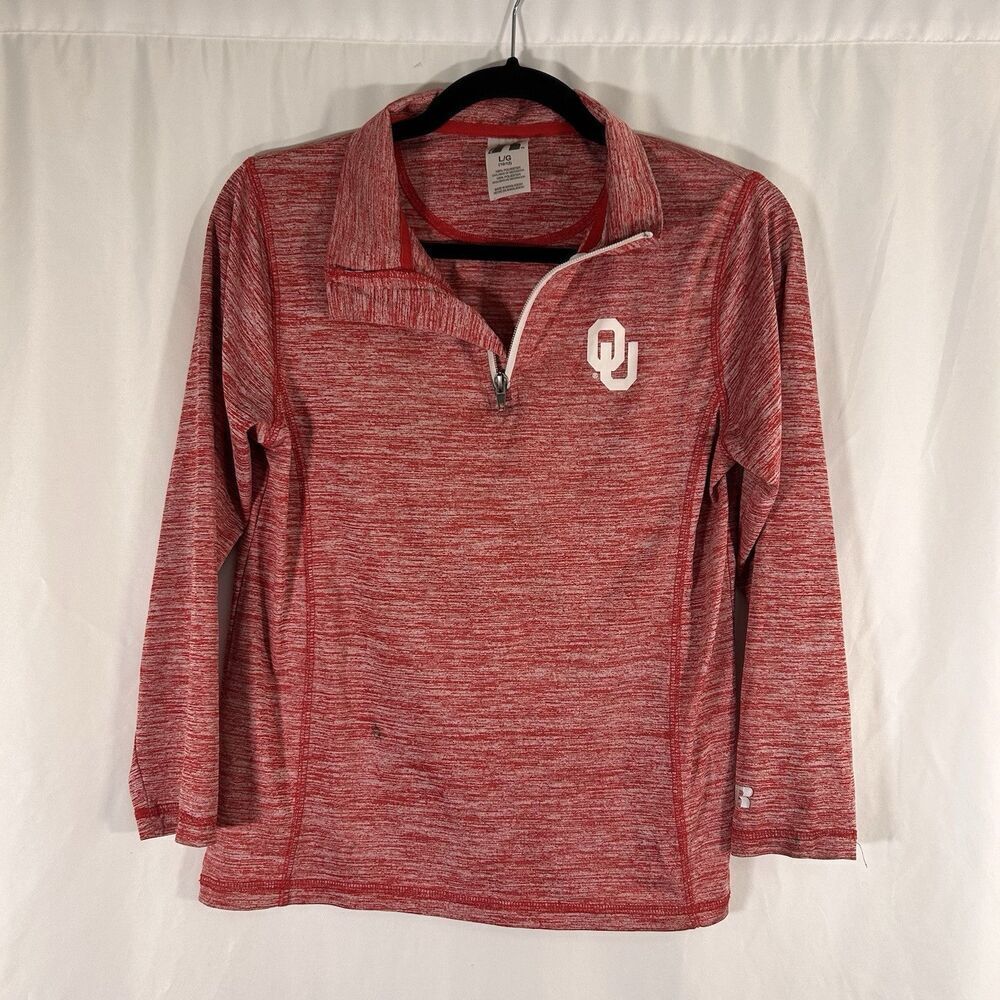 Oklahoma Sooners Sweater Boys Large Red Heathered 1/4 Zip Russell